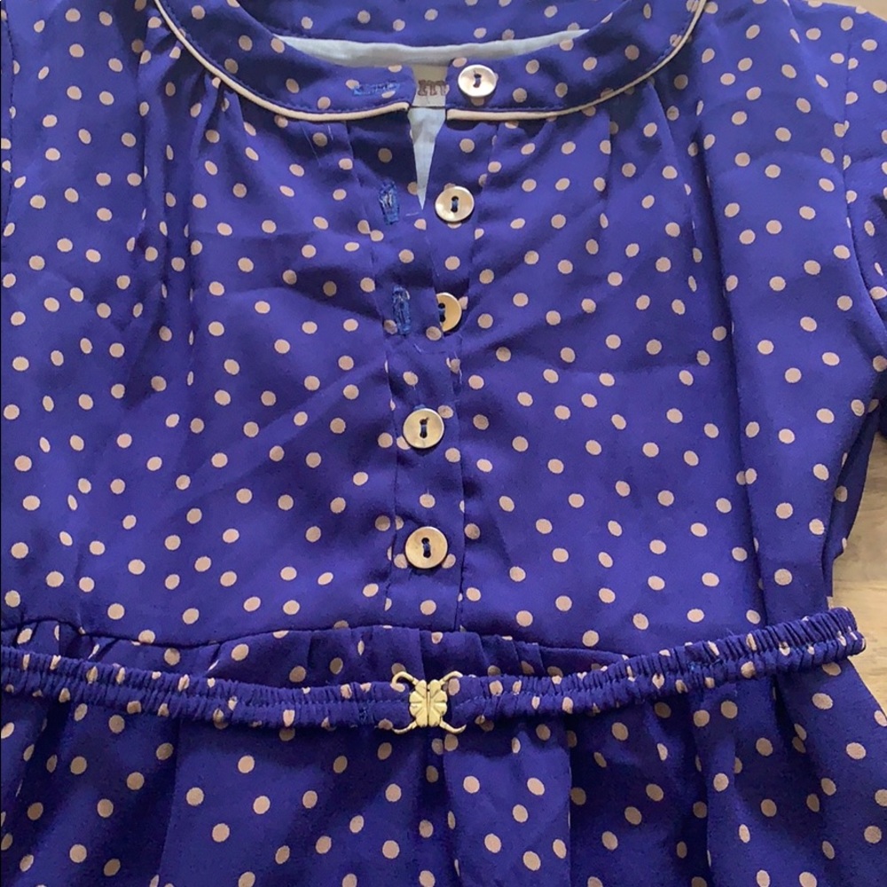 NIMM blue & gold tone polka dot belted dress - Picture 4 of 7